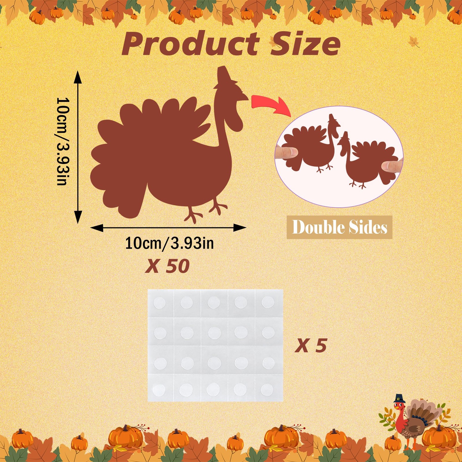 50pcs Turkey Cutouts 4x4in Thanksgiving Decorations Classroom Crafts