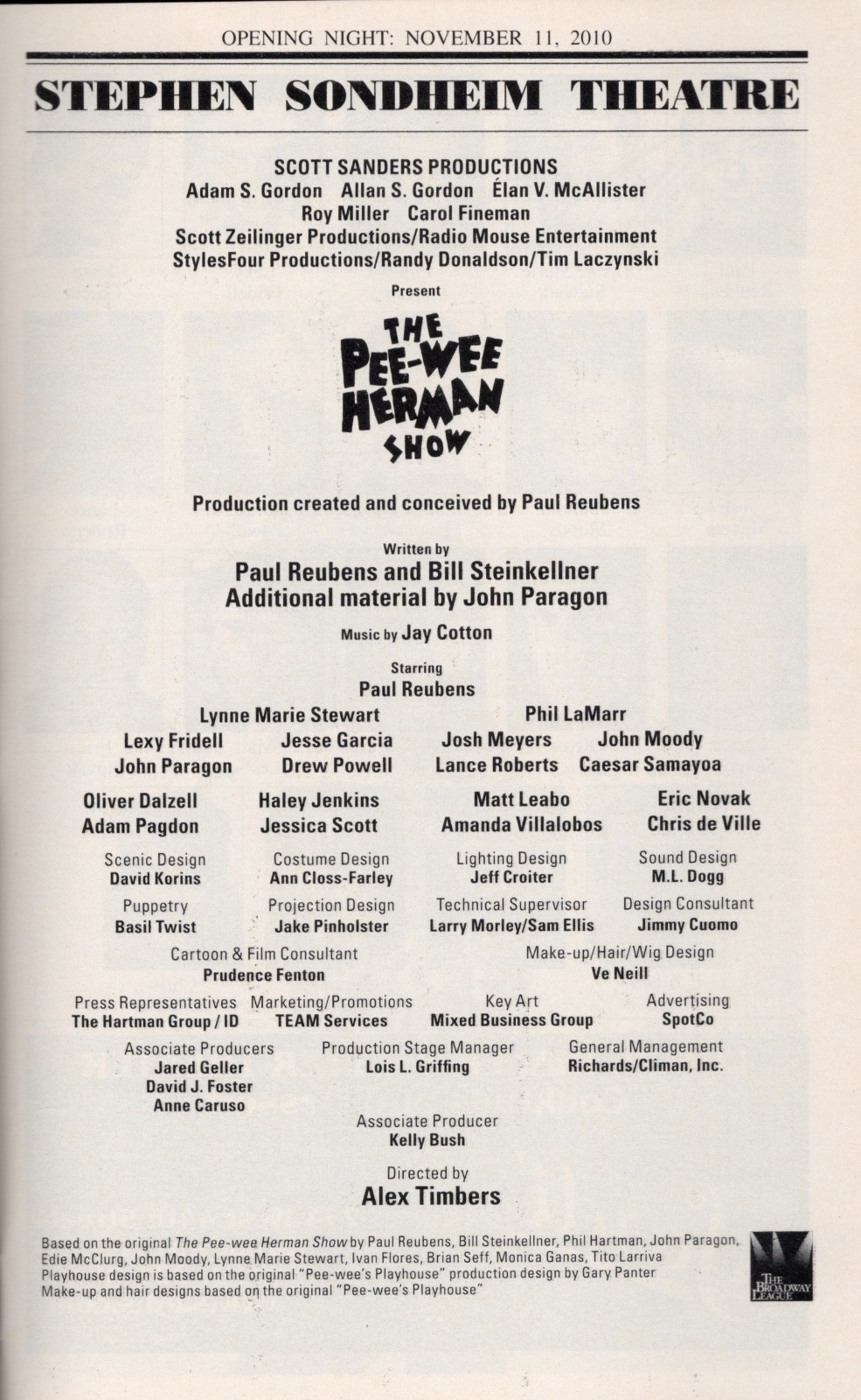 Paul Reubens “THE PEE-WEE HERMAN SHOW ” Broadway Playbill 2010