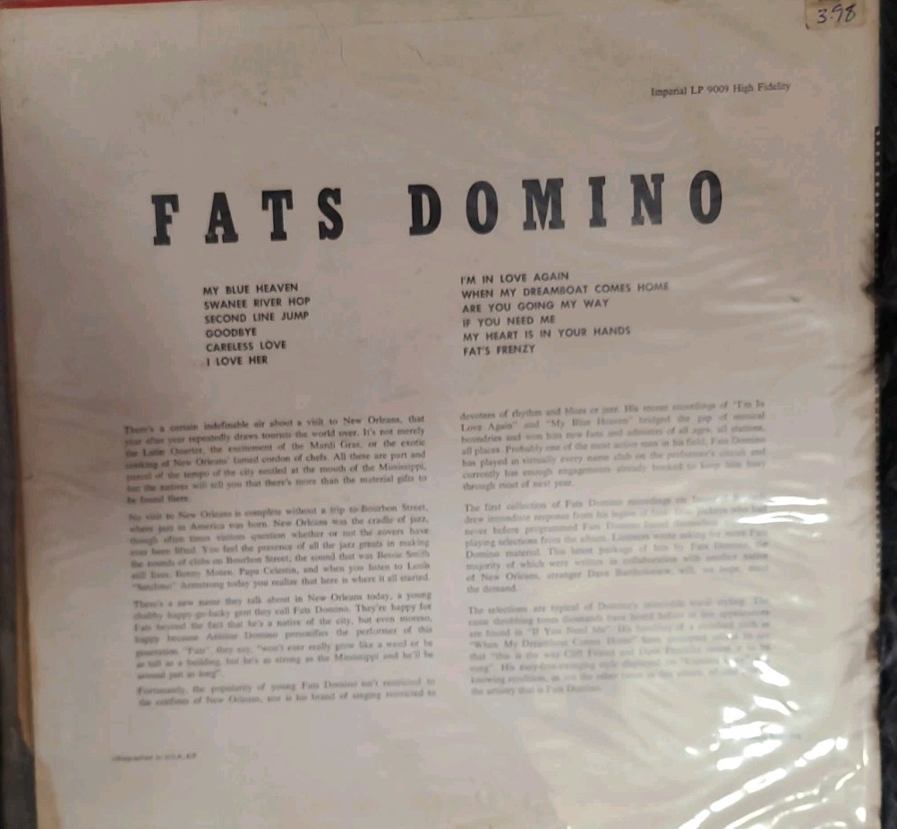 Scarce LP record with Jacket on imperial, Fats Domino Rock and Rollin’ 9009
