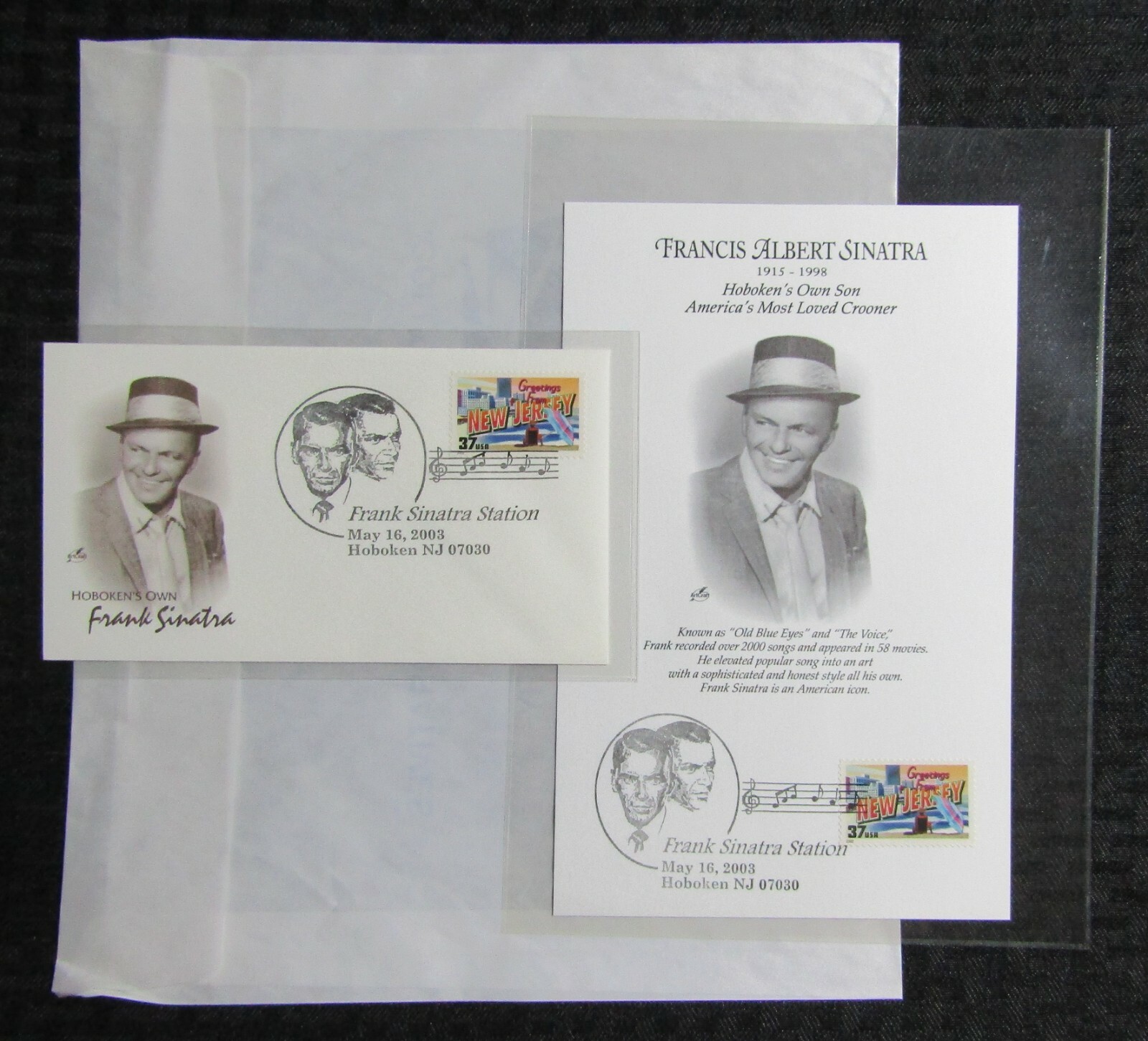 2003 FRANK SINATRA Station Stamp LOT of 2 NM 9.4 Greetings From New Jersey