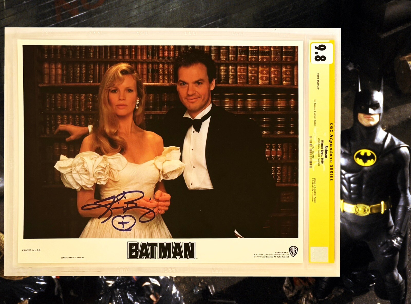 CGC 9.8 SS Batman Vicki Vale & Bruce Lobby Card signed Kim Basinger 11×14 1989
