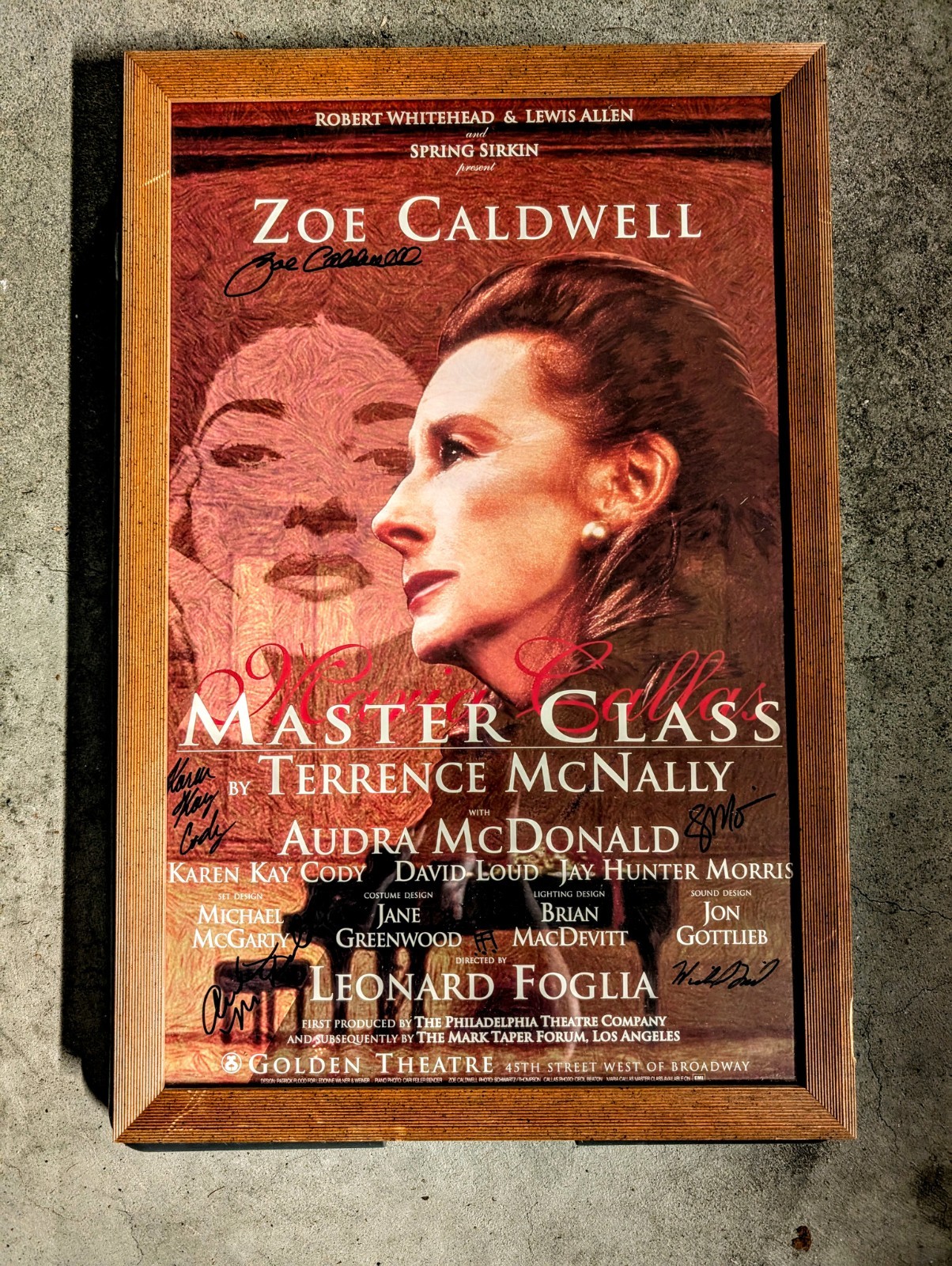 VTG Framed 1995 Broadway Musical Theater MASTER CLASS Window Card Poster SIGNED