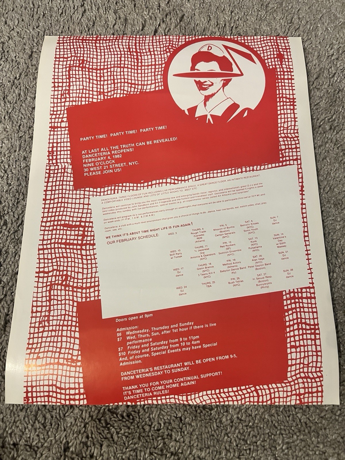 1982 Danceteria Reopening Poster R.E.M. Rough Trade NYC Jim Fouratt 11×17