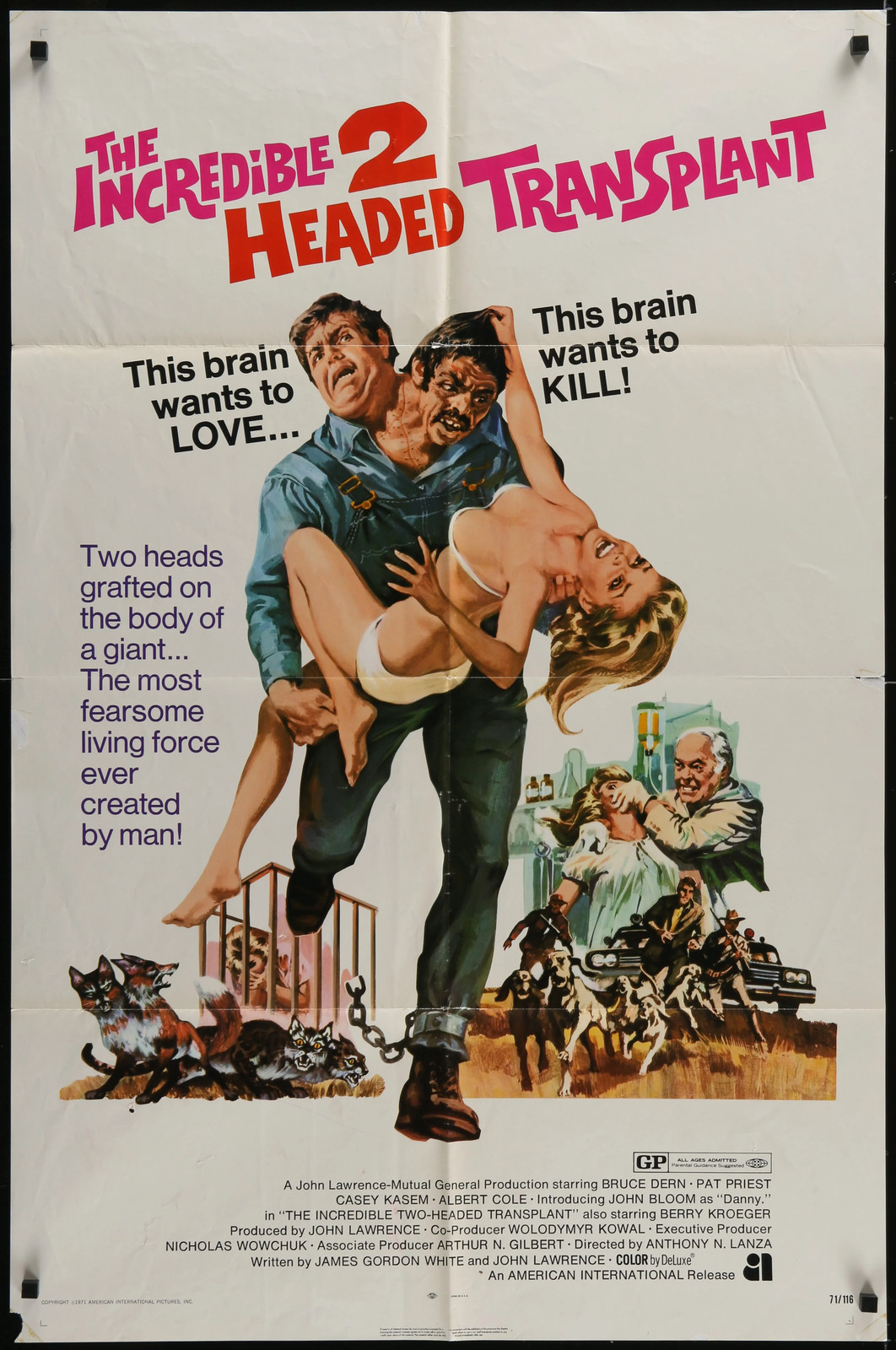 The Incredible 2-Headed Transplant (1971) Poster 24×41 Bruce Dern