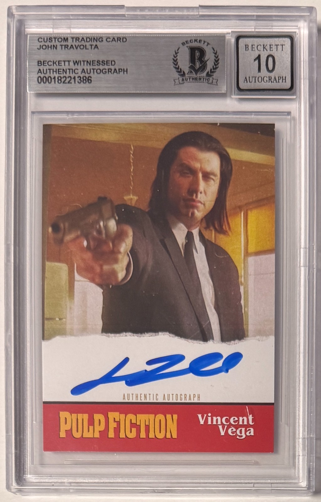 Custom Card Pulp Fiction #94 Signed John Travolta Beckett Witnessed AUTO 10