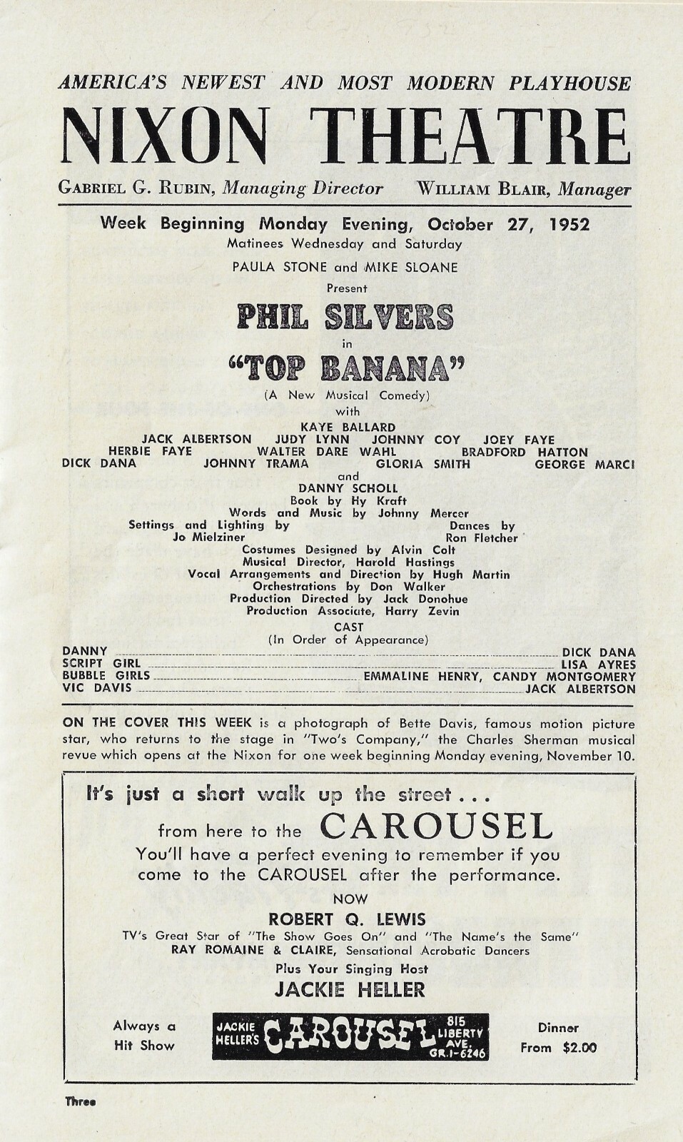Bette Davis “TWO’S COMPANY” Hiram Sherman / Vernon Duke 1952 Tryout Playbill Set