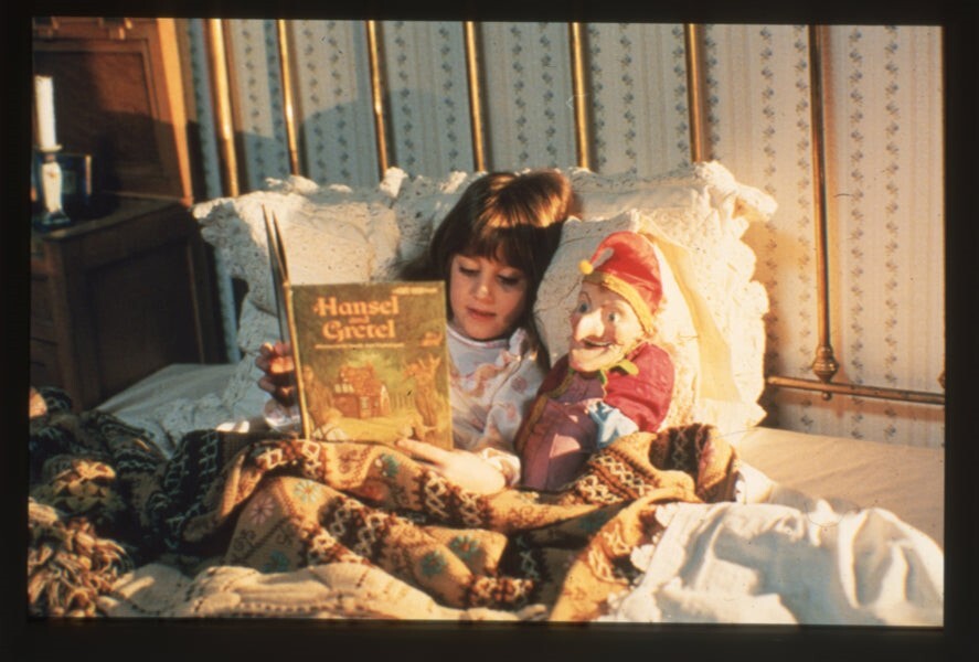 Dolls Child reading Hansel and Gretel in Bed Cult Horror Original Transparency