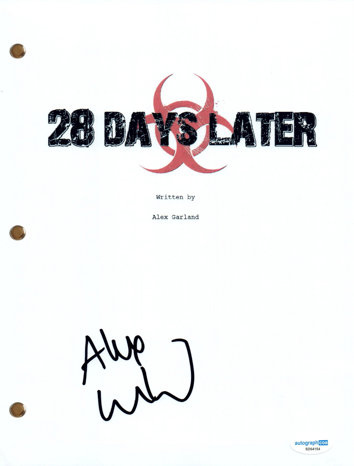 Alex Garland “28 Days Later” Signed Autograph Full Movie Script Screenplay ACOA
