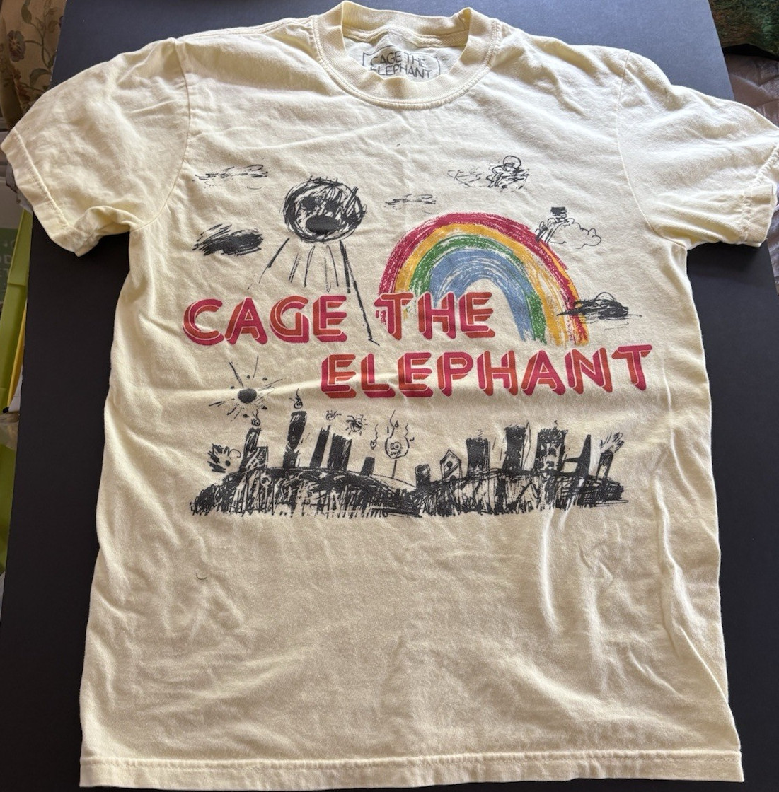 Cage The Elephant Woman’s Yellow Graphic Print Logo Crew Neck Cotton T-Shirt S