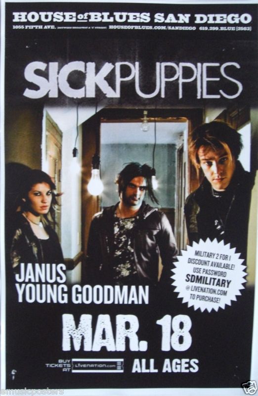 SICK PUPPIES 2010 SAN DIEGO CONCERT POSTER – Alt Metal / Hard Rock Music