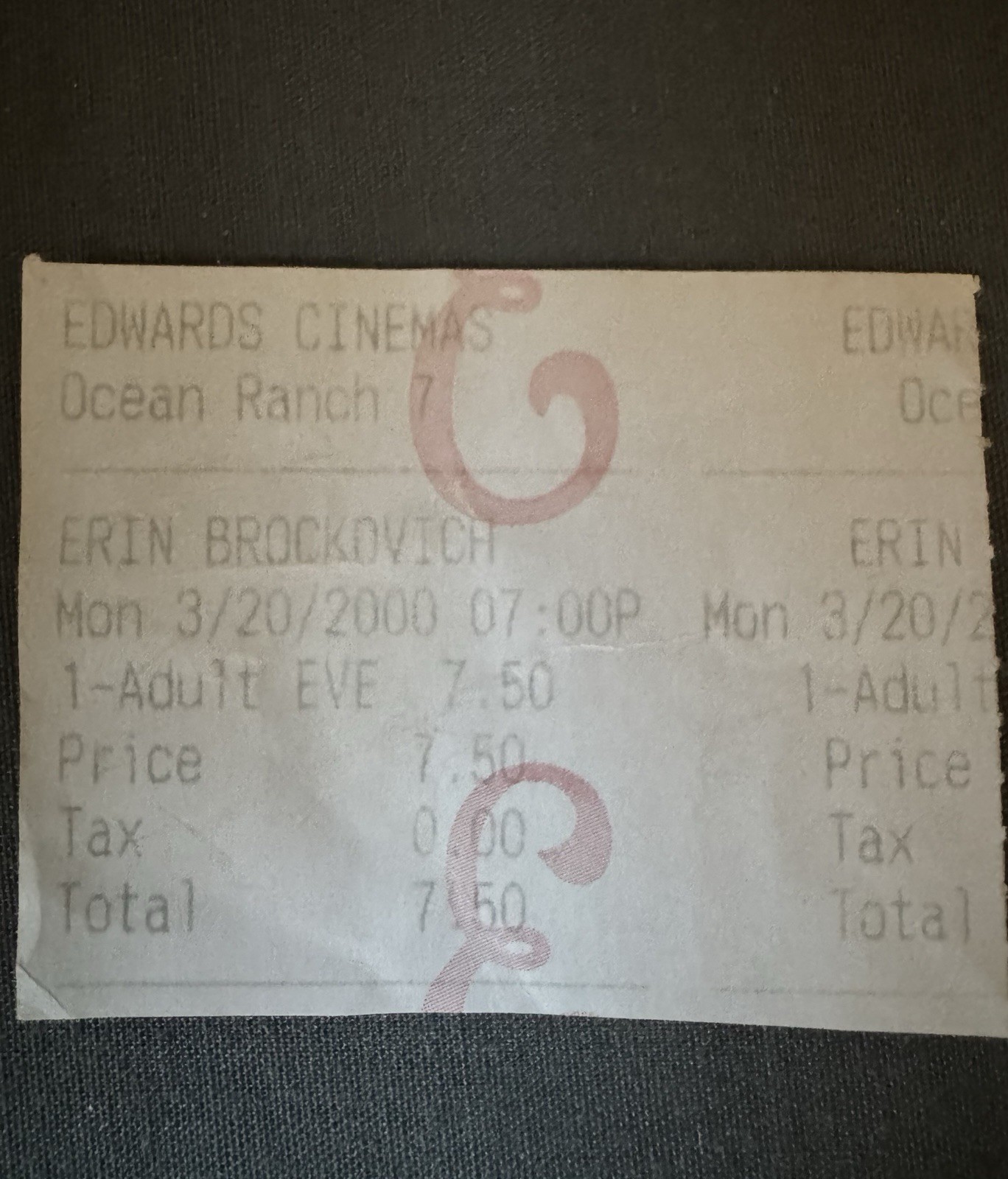 Erin Brockovich Movie Ticket Stub Edwards Theater VTG (3/20/2000) Julia Roberts