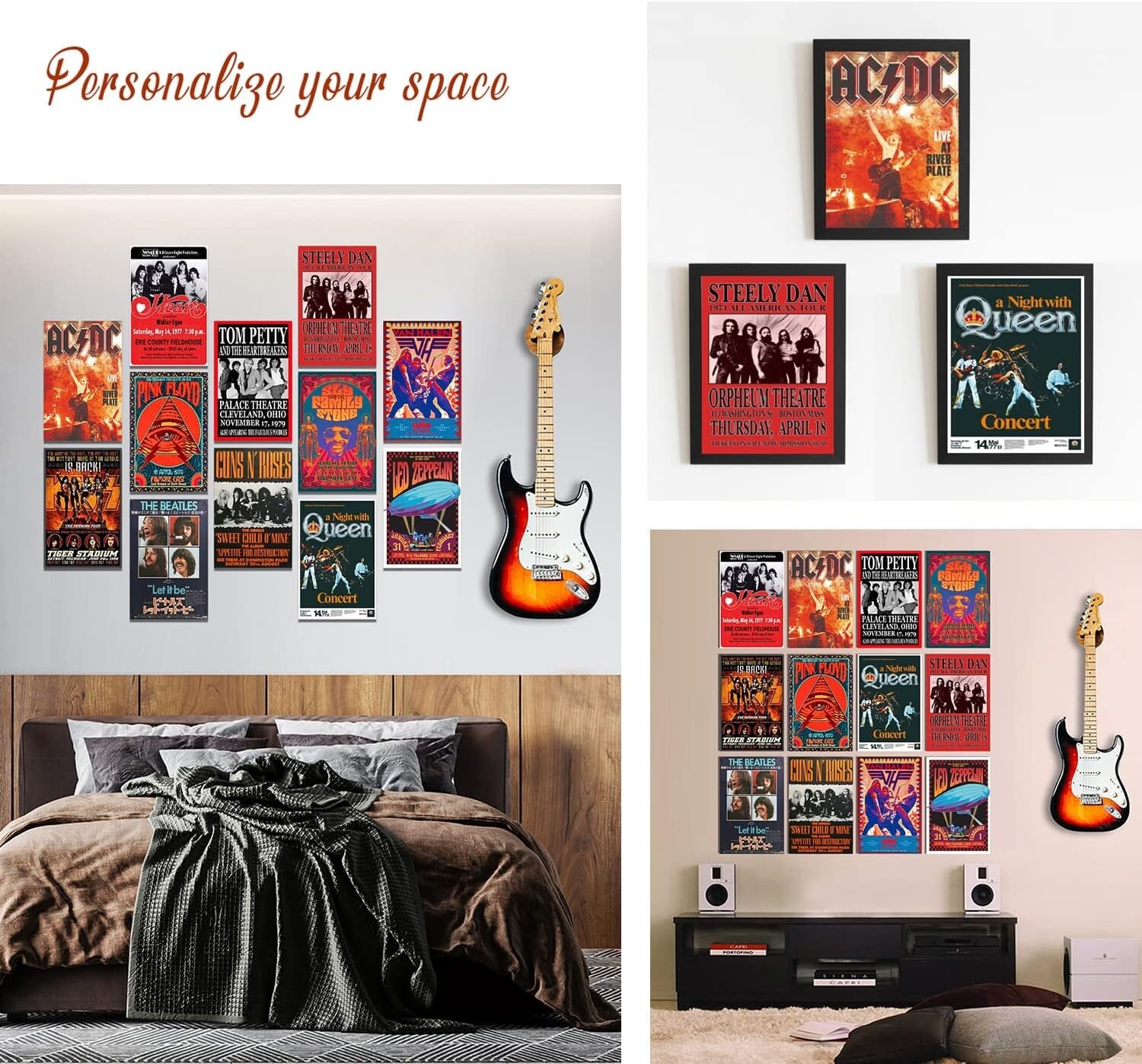 Set of 12 Vintage Rock Band Posters – 7.8×11.8 Retro Wall Art for Music Lovers