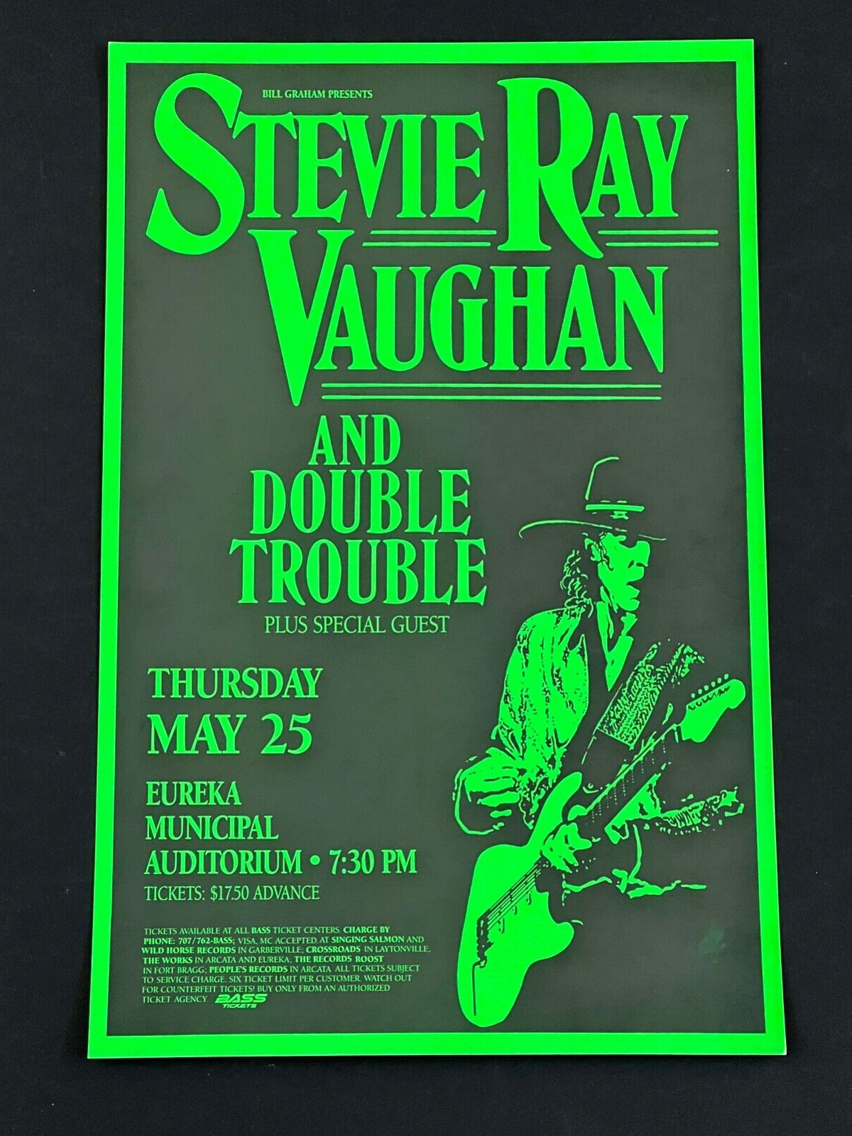 Stevie Ray Vaughan Double Trouble Eureka California Original BGP Concert Poster