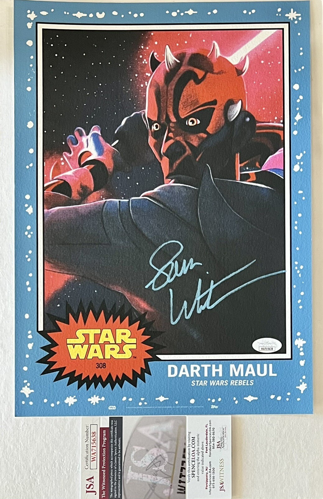 SAM WITWER SIGNED • JSA WITNESS • TOPPS LIVING SET FINE ART PRINT • DARTH MAUL