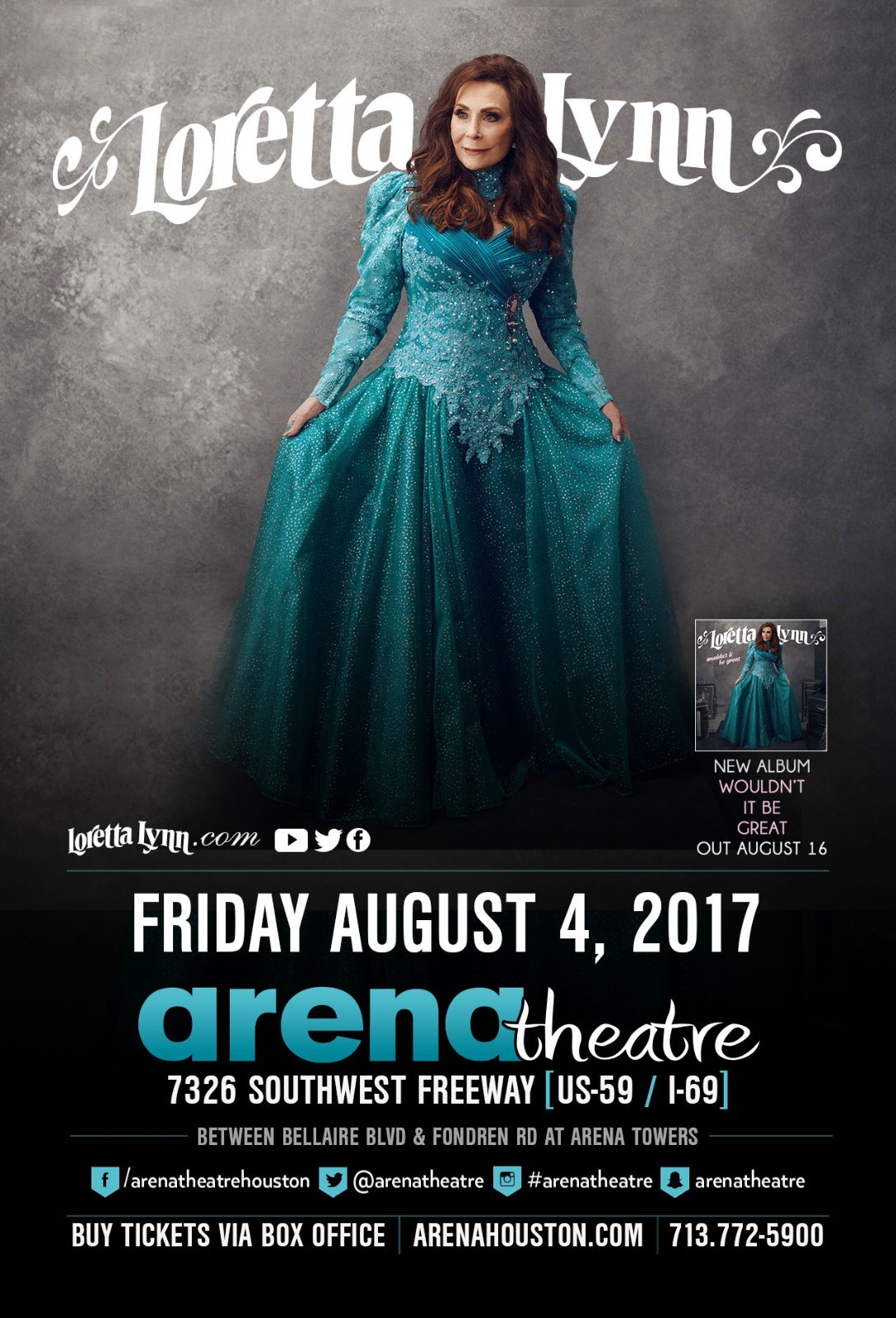 LORETTA LYNN “WOULDN’T IT BE GREAT TOUR” 2017 HOUSTON CONCERT POSTER – Country