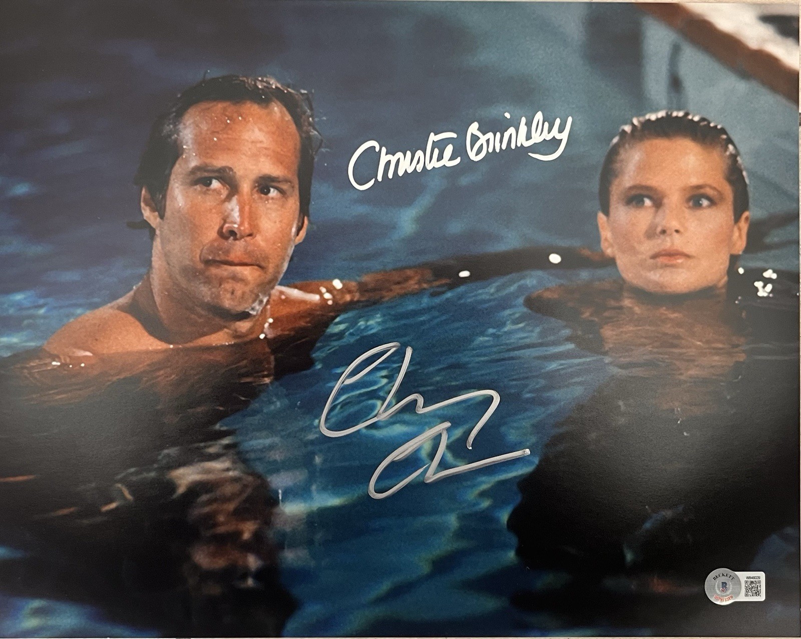 **WoW** Chevy Chase Christie Brinkley Signed Autographed 11×14 Photo Beckett BAS