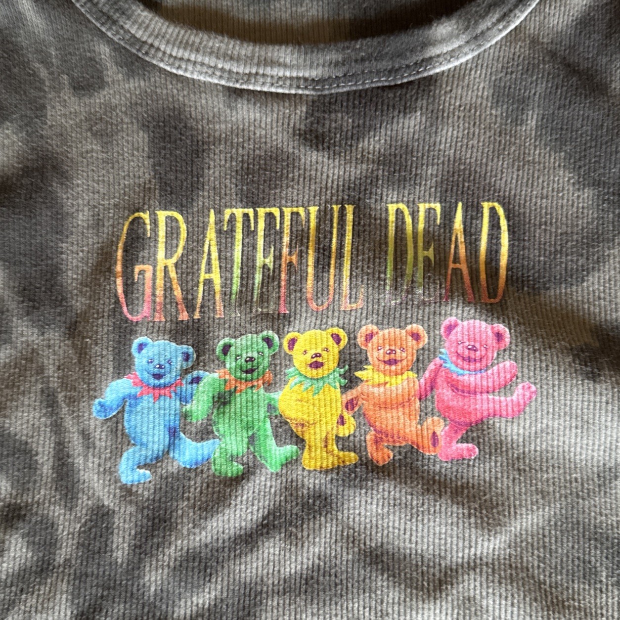 Grateful Dead Dancing Bears Tank Top Womens Gray Black Ribbed Tie-Dye Size 2x