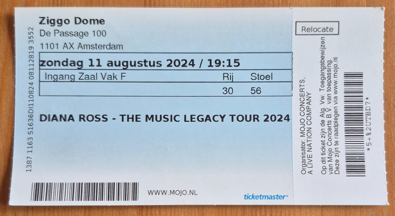 Original Diana Ross concert ticket August 11, 2024 Amsterdam Holland