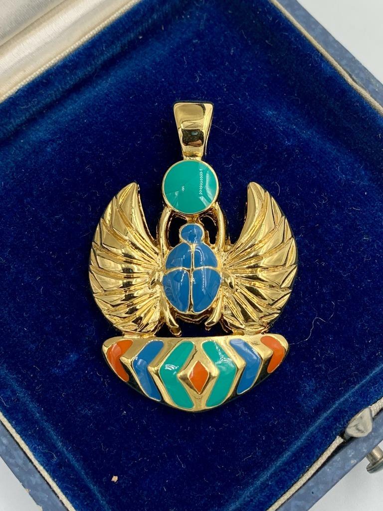 Jackie’s personal copy of Jackie Collins Egyptian Revival Scarab Enamel Pendant