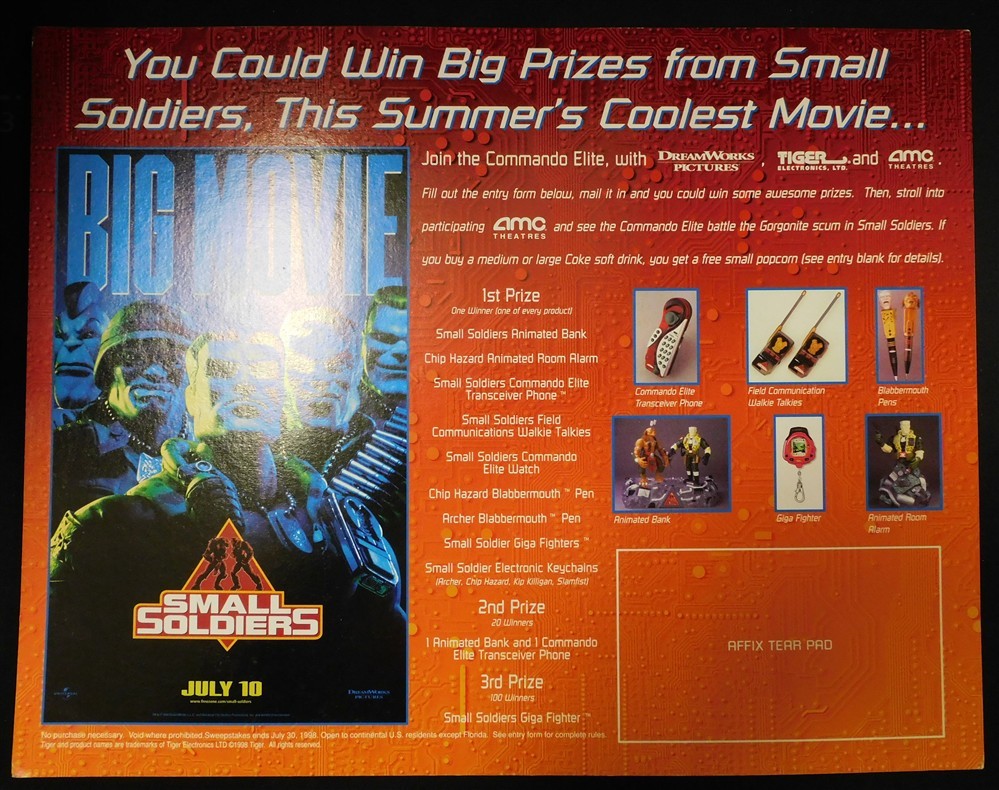 SMALL SOLDIERS MOVIE 11 X 14 CARDBOARD CONTEST DISPLAY STAND 1998 JULY 10 UNUSED
