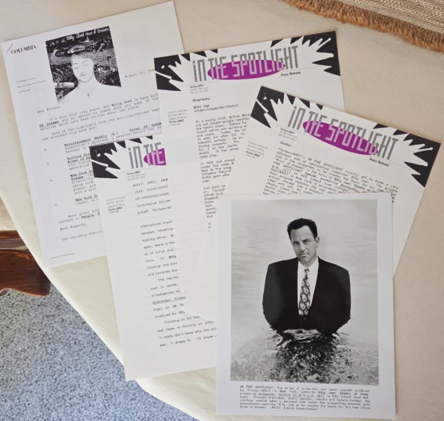 1993 BILLY JOEL “Shades of Grey” PBS TV In Spotlight Original Press Kit w/8×10