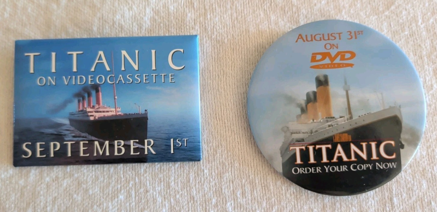 Lot Of 2 Vintage Titanic VHS & DVD Video Release Promo Pins