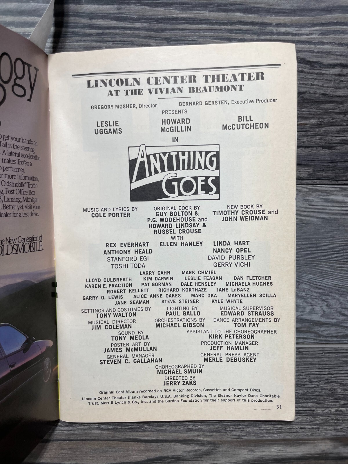 ANYTHING GOES, PLAYBILL, MARCH 1989, VIVIAN BEAUMONT