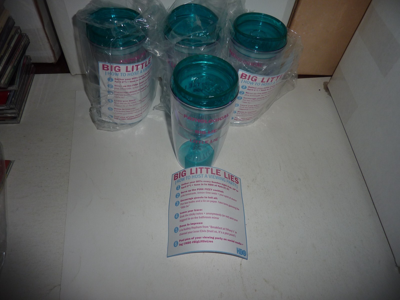 HBO BIG LITTLE LIES Plastic Promo Tumbler Set of 4 New Unused