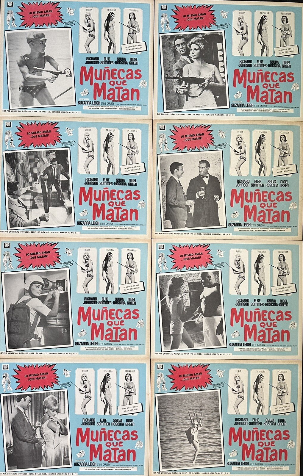 DEADLIER THAN THE MALE Elke Summer SYLVA KOSCINA MEXICAN LOBBY CARD SET 1967