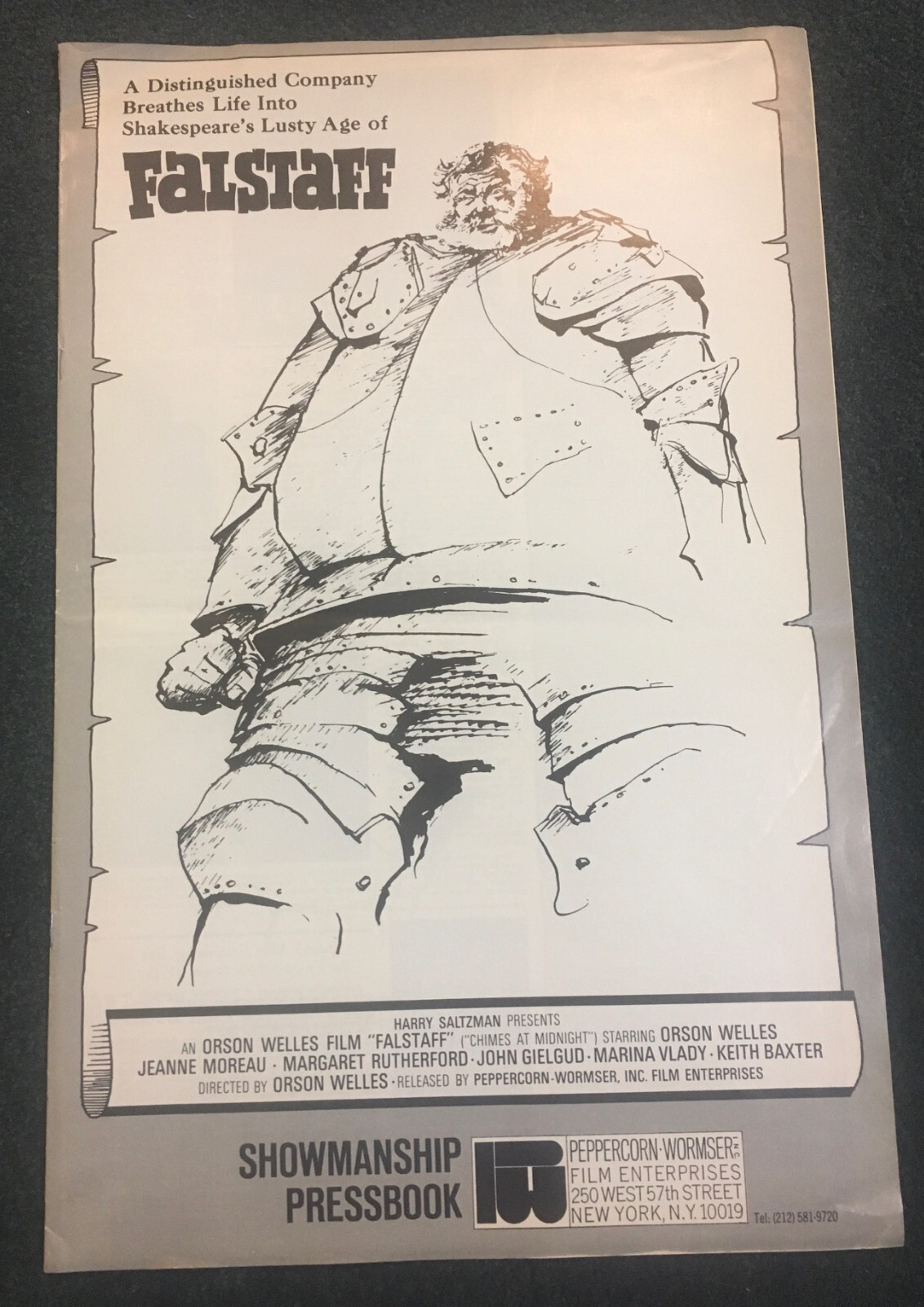 SUPER RARE! FALSTAFF – CHIMES AT MIDNIGHT 1967 UNCUT NM PRESSBOOK! ORSON WELLES!
