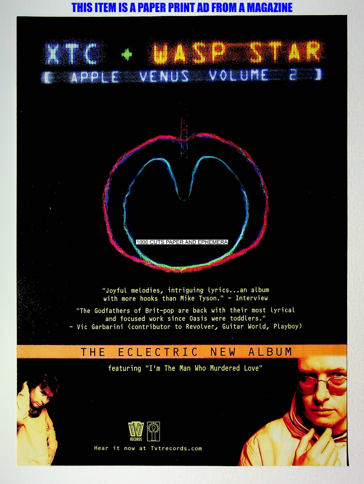 XTC + Wasp Star Apple Venus Vol 2 TVT Records 2000 Print Magazine Ad Poster