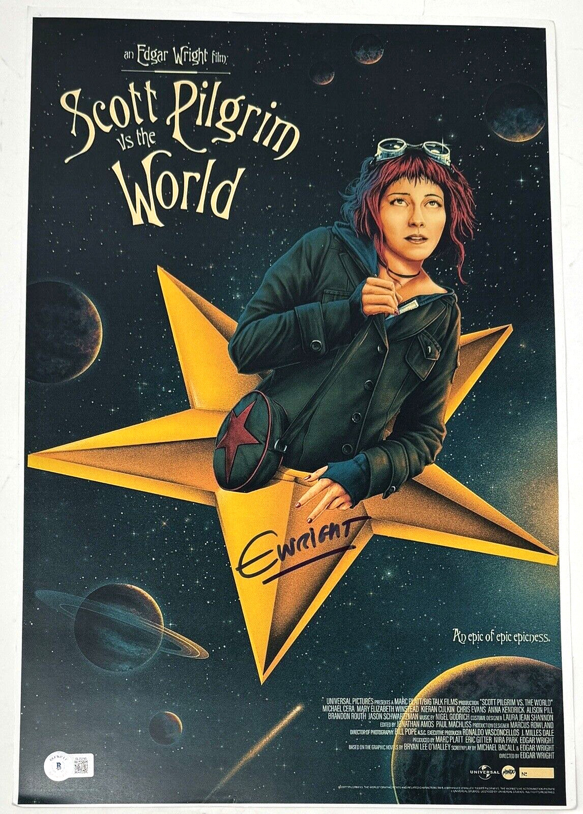 Edgar Wright Signed Autograph Scott Pilgrim vs. the World 12×18 Movie Poster BAS