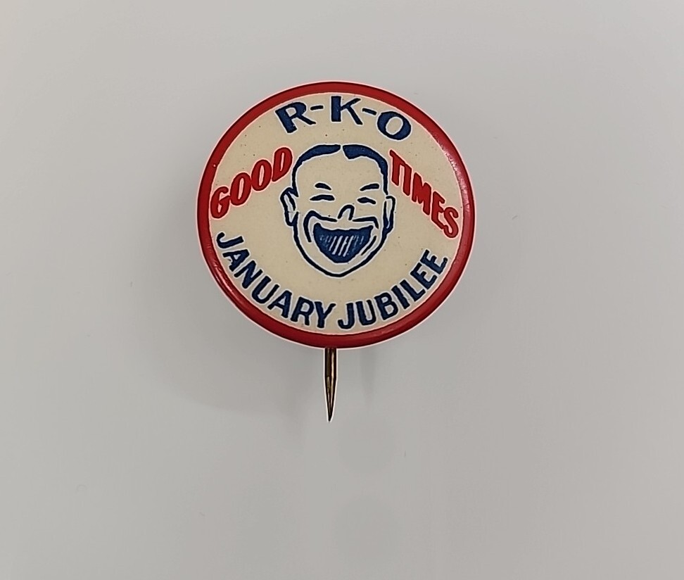 Vintage RKO Good Times January Jubilee Pin Radio Red White Blue