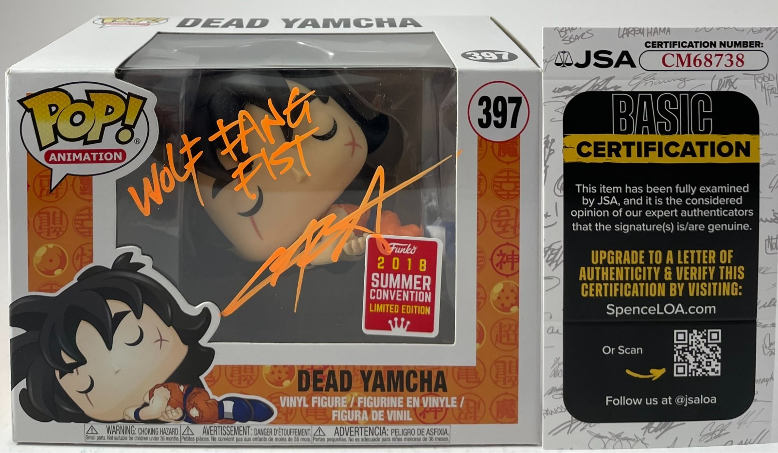 Chris Sabat Signed Dragon Ball Z Dead Yamcha 2018 SCLE Funko POP! Vinyl JSA COA