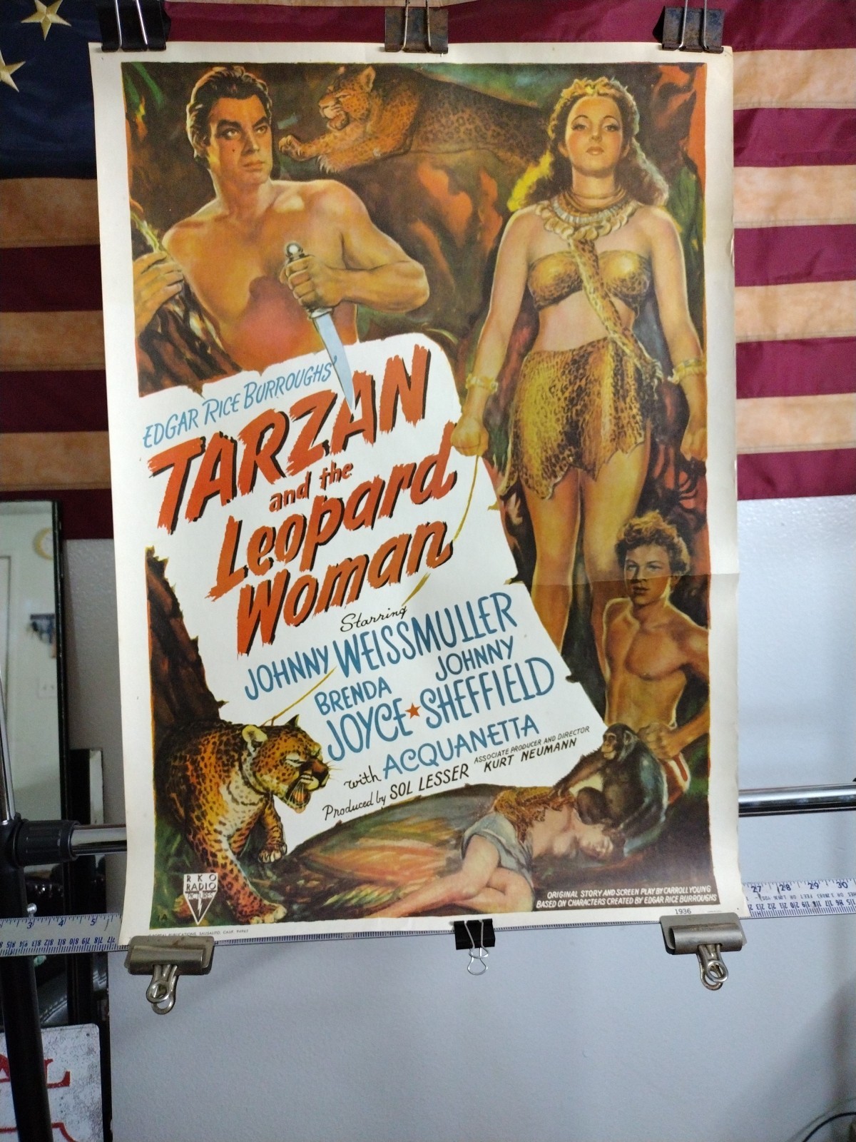 Vintage 1970s Tarzan and the Leopard Woman Reprint poster of 1936 Promo 29”x20”
