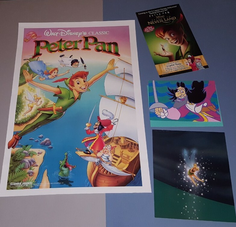 WALT DISNEY’S PETER PAN 89 POSTER, RETURN TO NEVERLAND AD CARD & DISPLAY, BUTTON