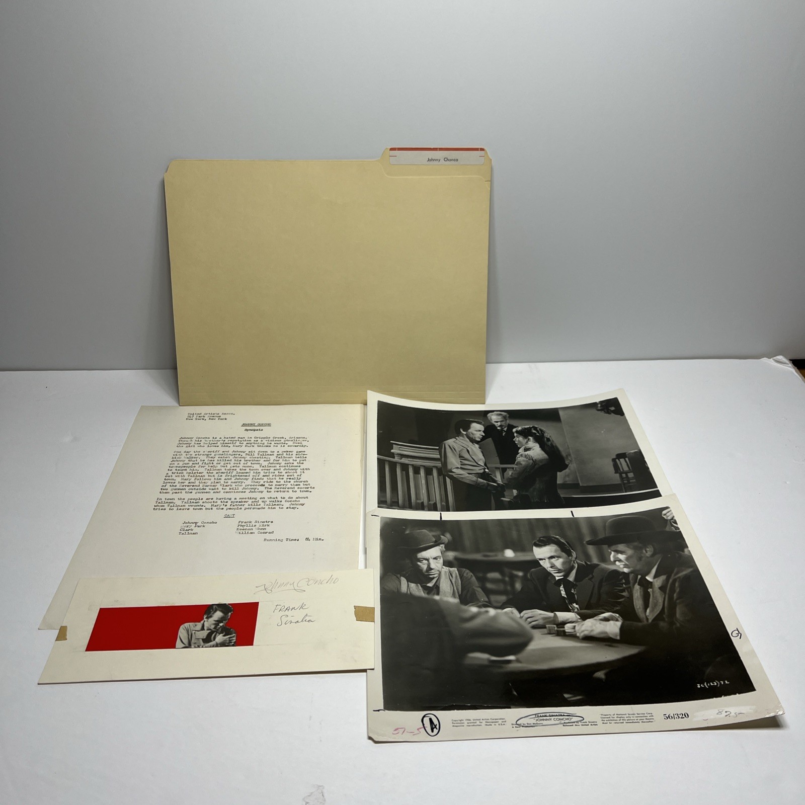 1956 Johnny Concho Original Press Kit Folder Synopsis 2 Photos Frank Sinatra