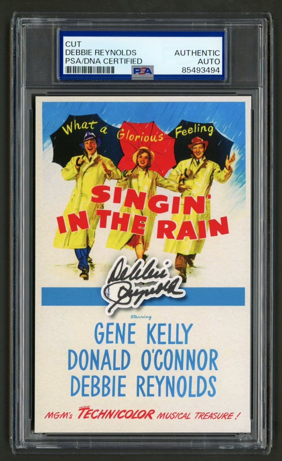 Debbie Reynolds Signed Cut Display (PSA) Singing in the Rain Photo Card Auto