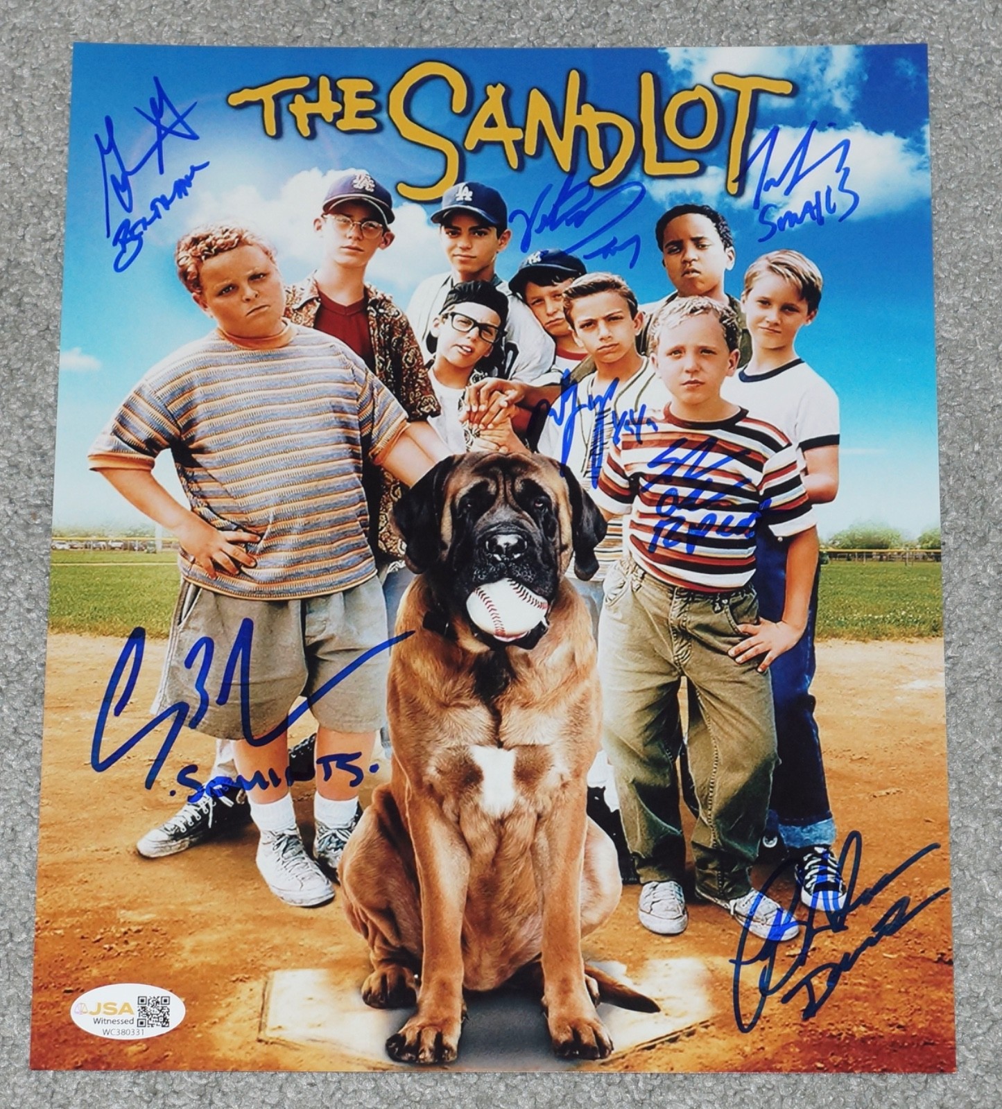 The SANDLOT (7) Autos Cast Signed 8×10 Photo SQUINTS, SMALLS & Others JSA Wt COA
