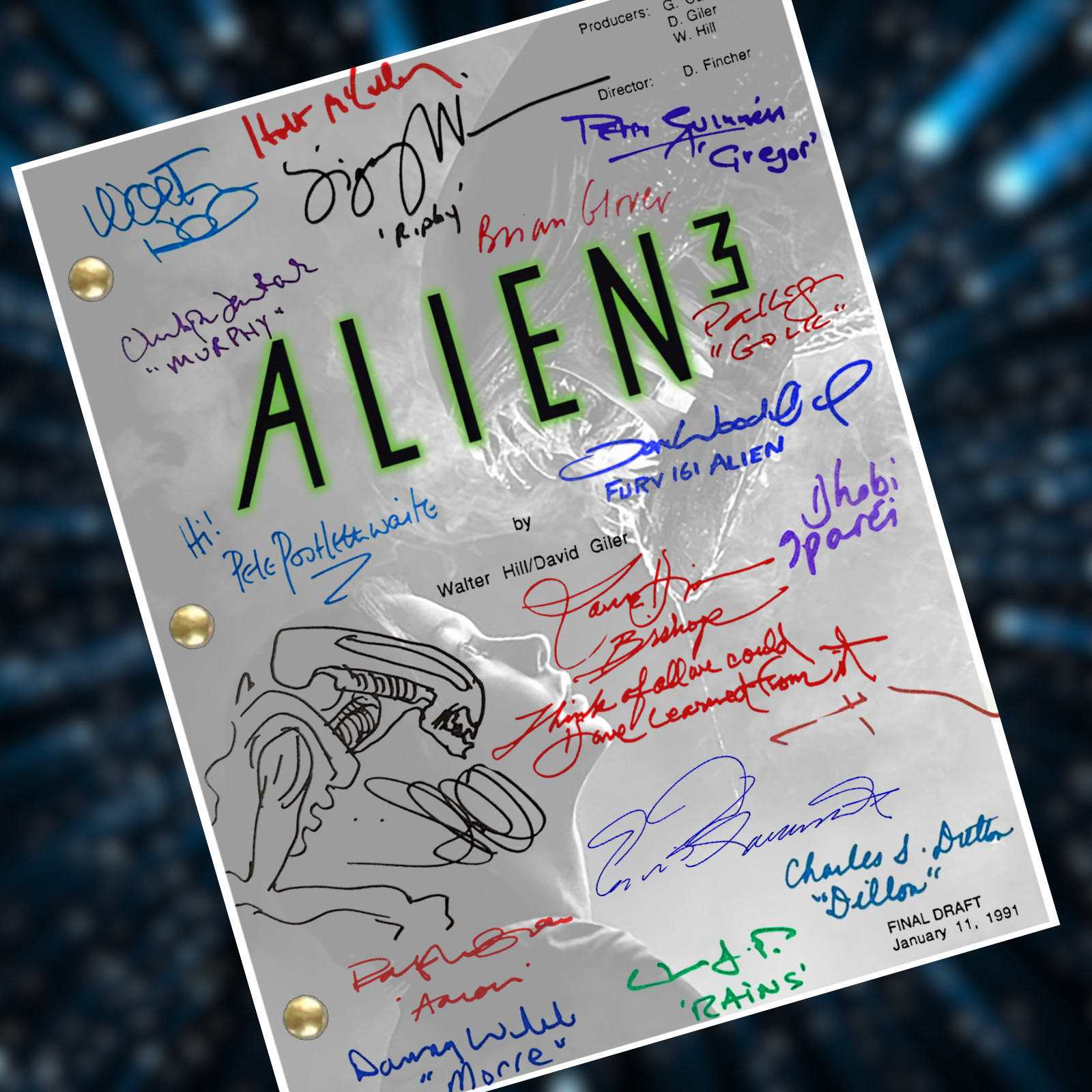 Alien 3 Signed Autograph Script Reprints Horror Sigourney Weaver Ripley