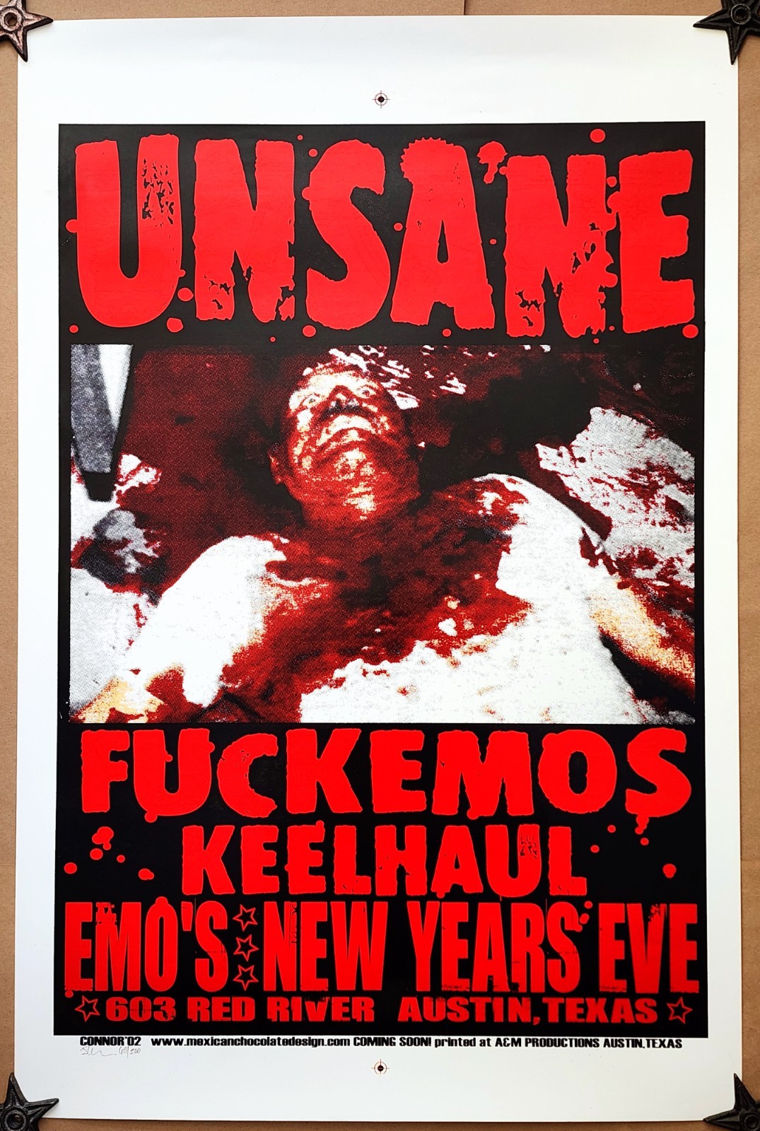 UNSANE/Fuckemos/Keelhaul NYE poster 65/200 Jared Connor *SIGNED* (2002 Emo’s TX)