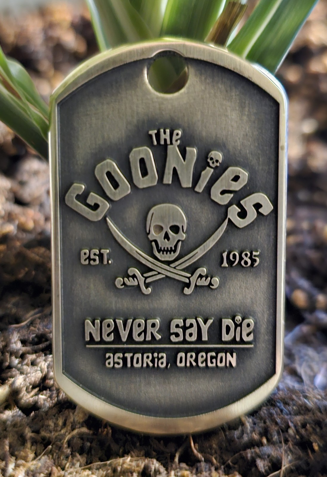 Goonies ‘Never Say Die’ Solid Brass Dog Tag – Laser Engraved Keychain Gift