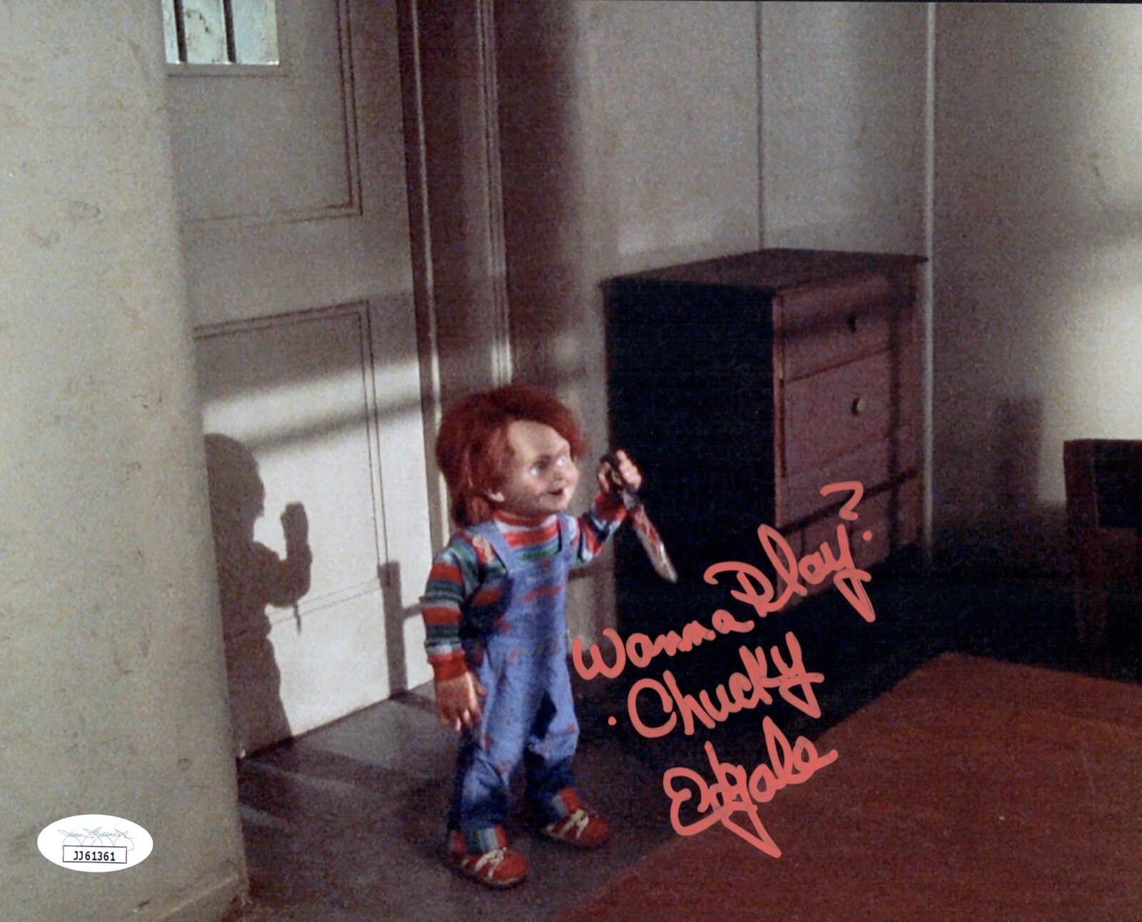 ED GALE Signed CHUCKY 8×10 Photo Child’s Play In Person Autograph JSA COA Cert
