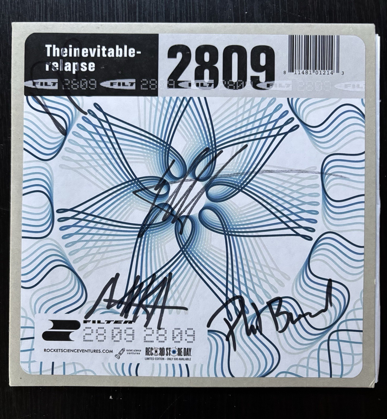 Filter Autographed “The Inevitable Relapse 7″ Vinyl Signed By Richard Patrick