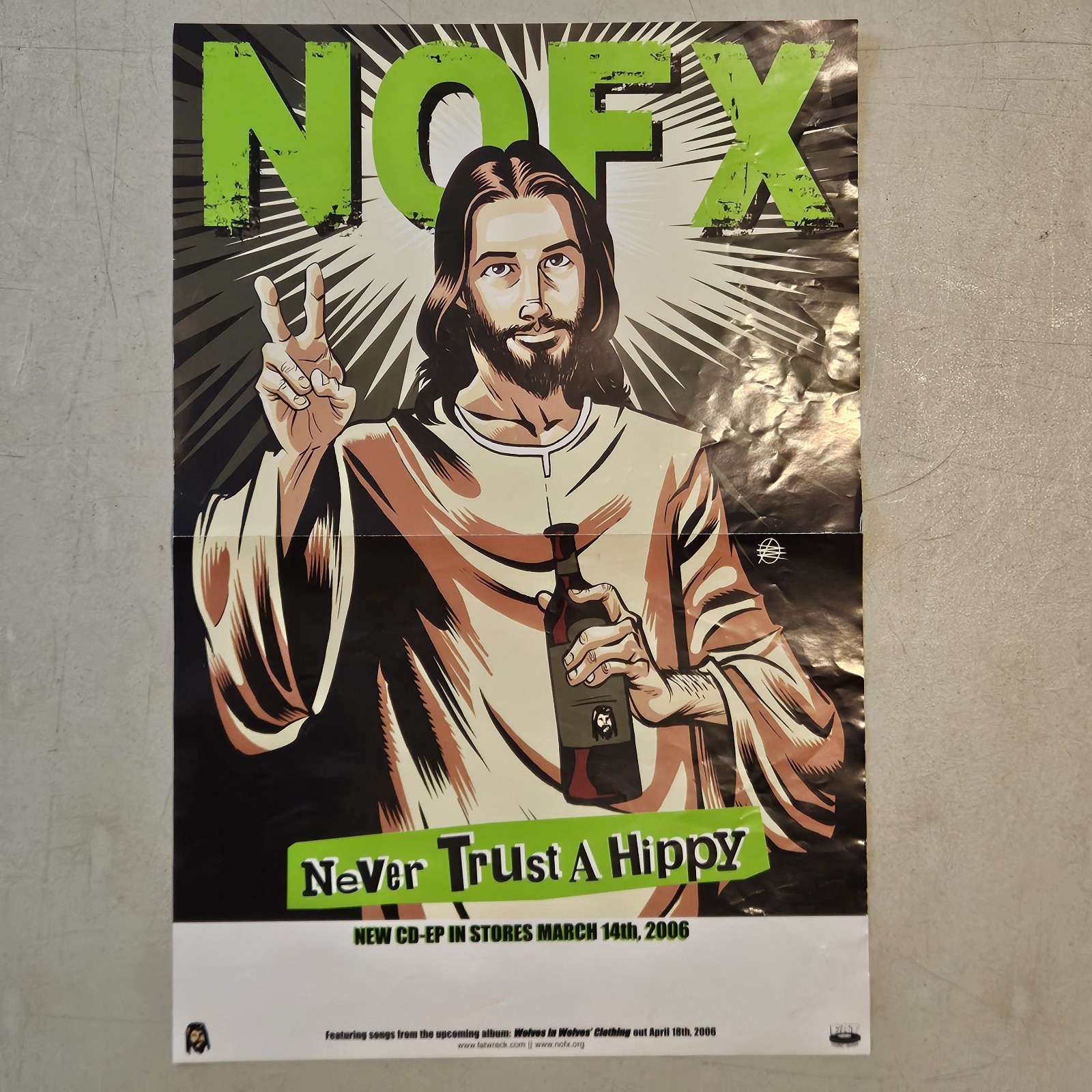 NOFX Never Trust A Hippy Promotional Poster Punk Fat Wreck Chords 18×12 ORIGINAL
