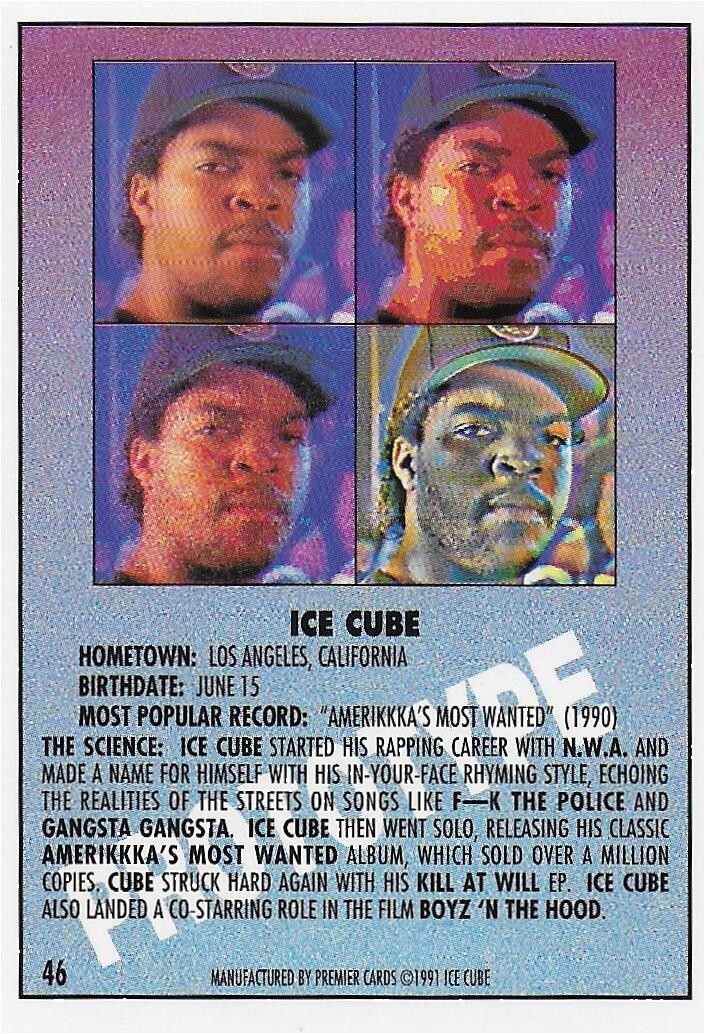 ICE CUBE RARE PROTOTYPE CARD RAP PACK 1991 BOYZ ‘N THE HOOD PREMIER CARDS MINT