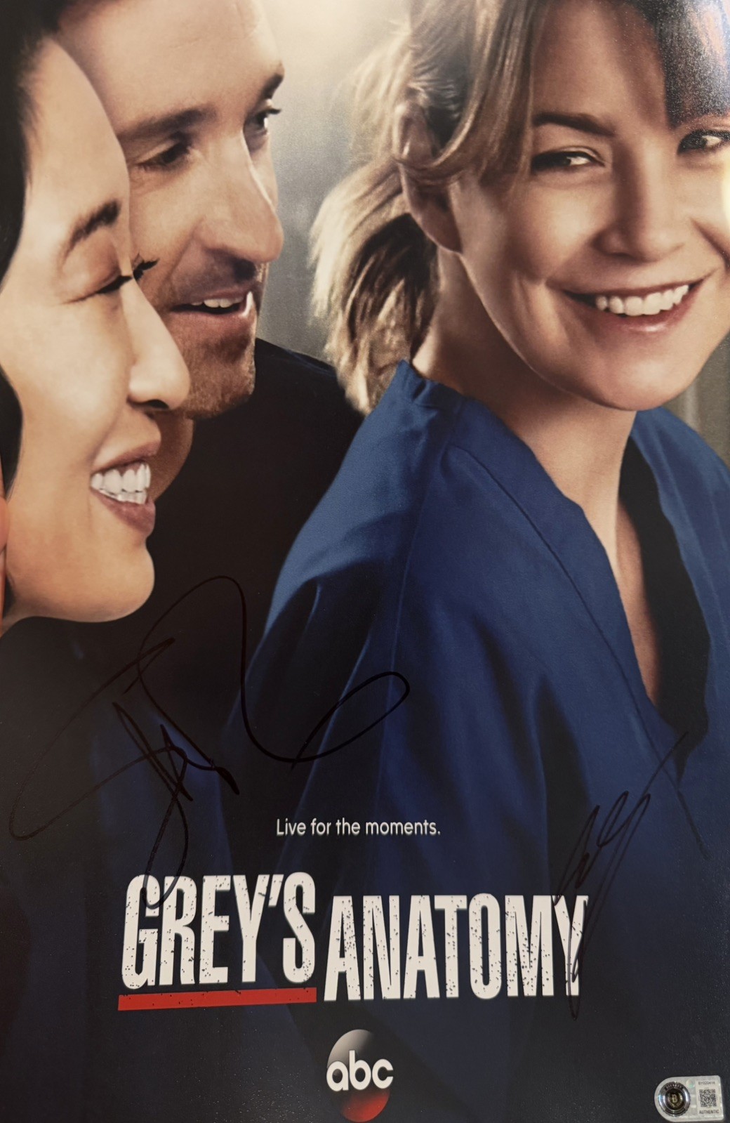 PATRICK DEMPSEY ELLEN POMPEO DUAL SIGNED 12×18 PHOTO GREYS ANATOMY AUTO BAS