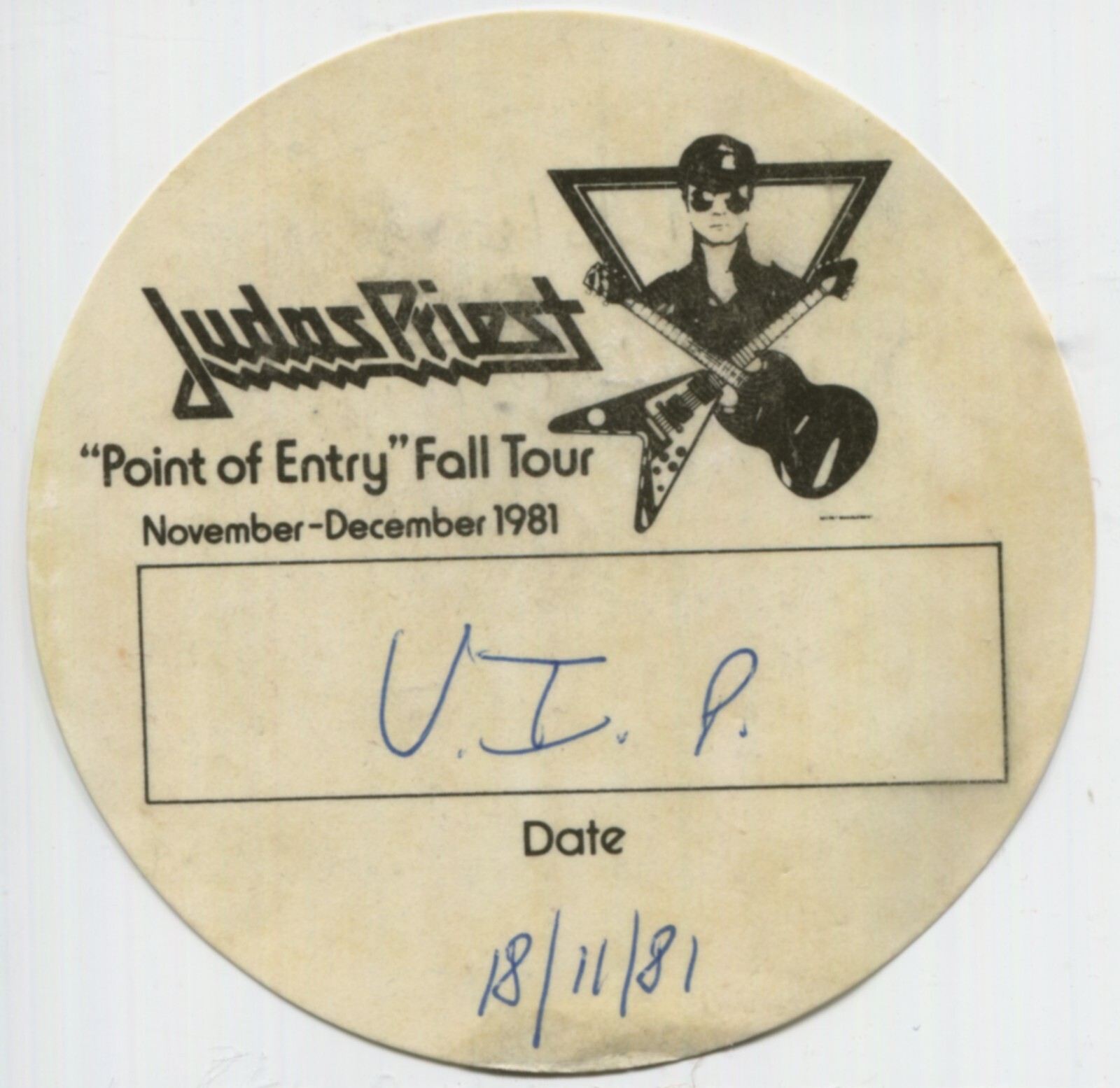 Genuine JUDAS PRIEST 1981 Backstage Pass Sheffield, UK – Point of Entry Tour
