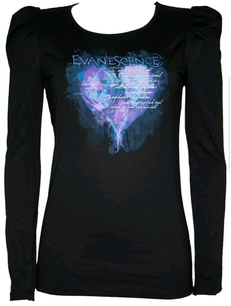 EVANESCENCE Amy Lee SUPER RARE & Vintage (2010) Puff Sleeve Lyric Tee Jrs Sz XL