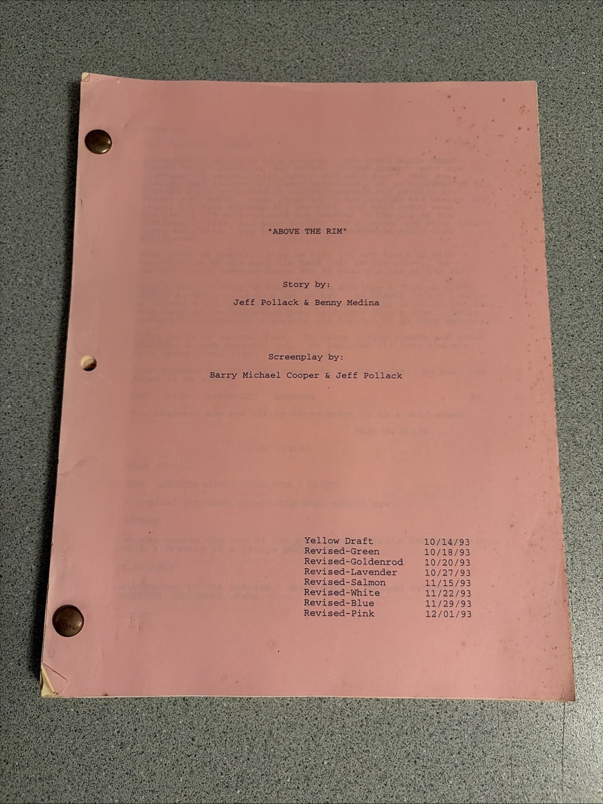 VTG 1993 TUPAC 2PAC ABOVE THE RIM Movie Script Hip Hop Basketball Screenplay